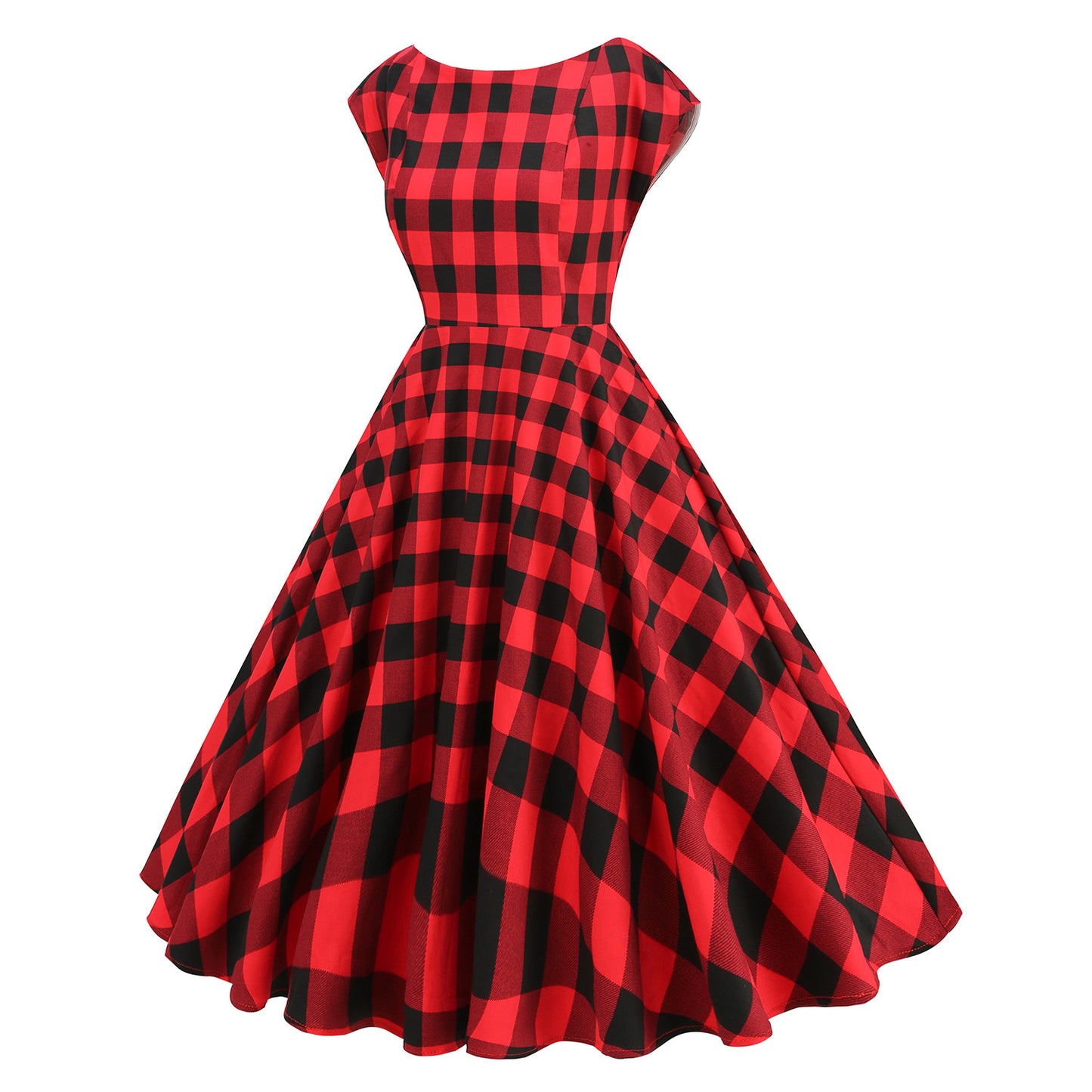 Neck Sleeve Classic British Plaid Backless Sexy Waist Retro Elegant Dress