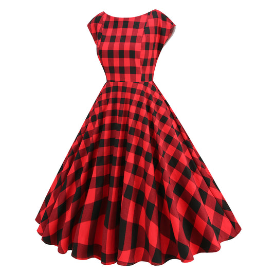 Classic British Plaid Backless Sexy Waist Retro Elegant Big Dresses