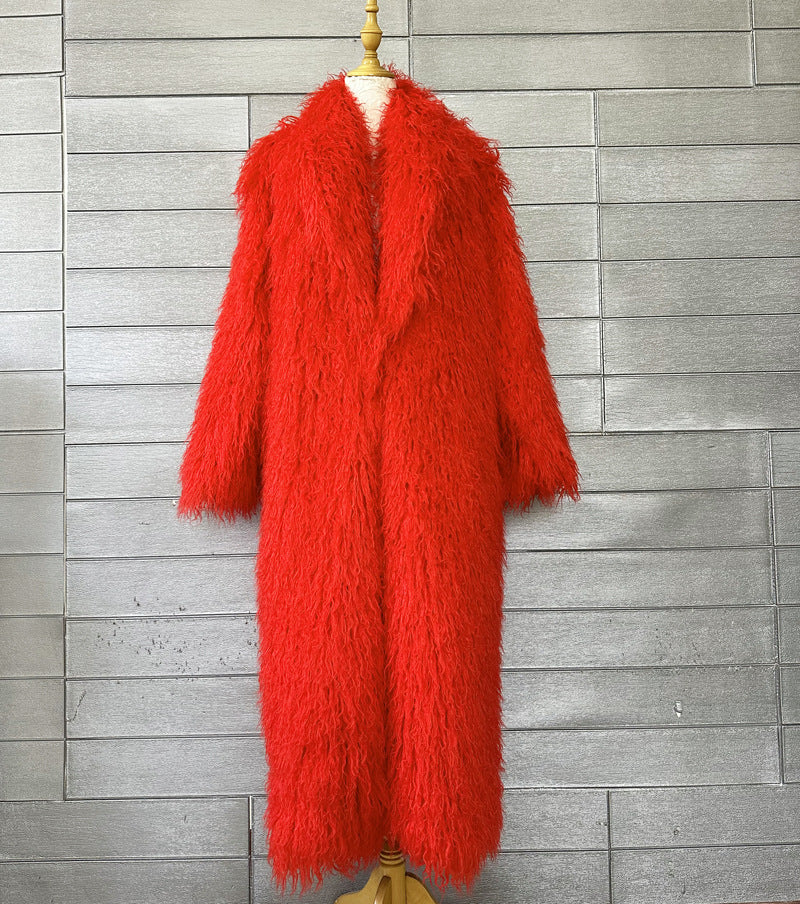 Fur Imitated Tibet Sheep Green Fruit Collar Over Coats