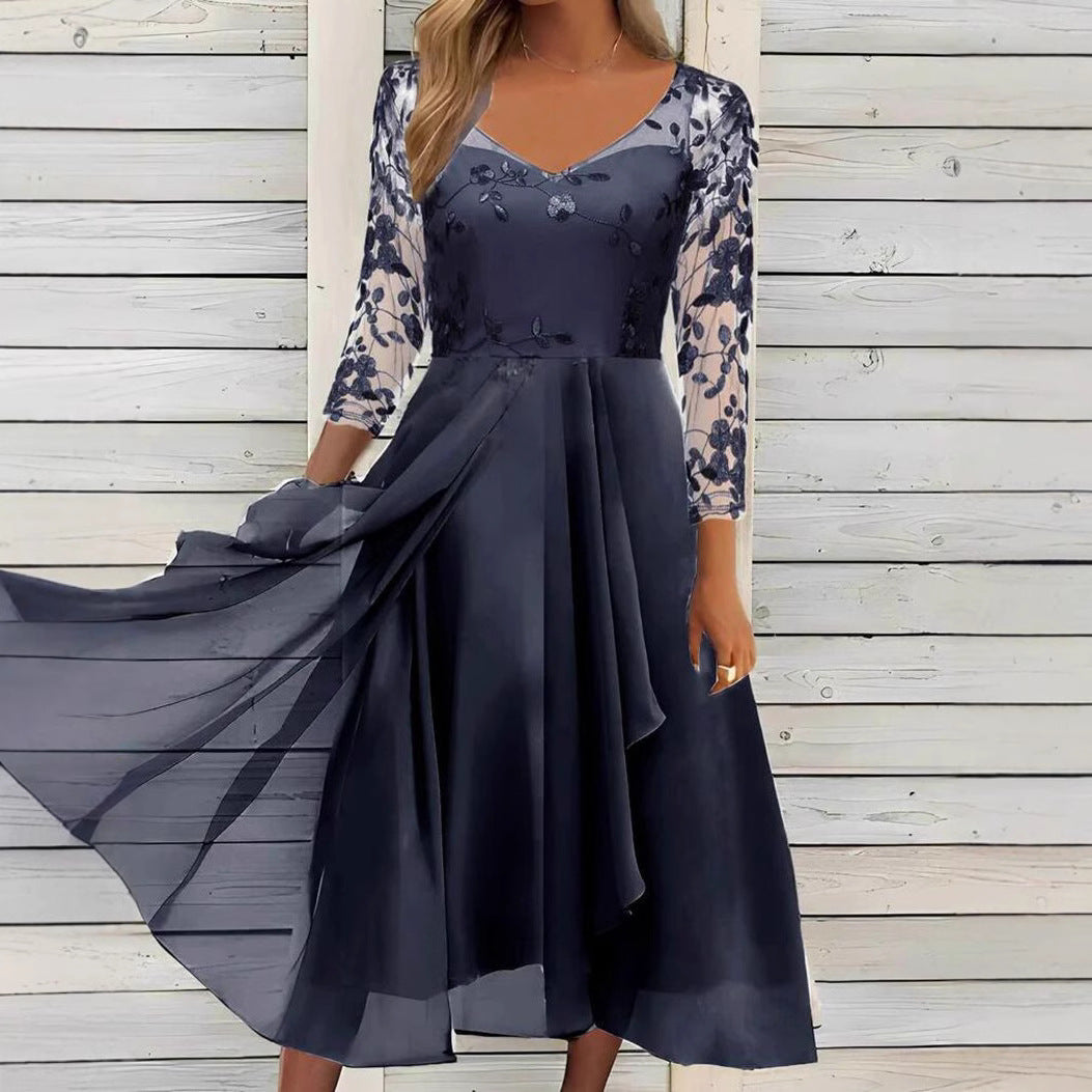 Unique Chiffon Stitching Lace Long Bridesmaid Dress