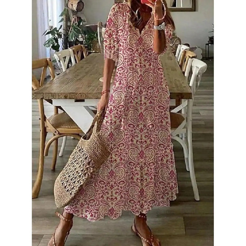 Casual Sweet Loose Printed Tassel Long Dresses