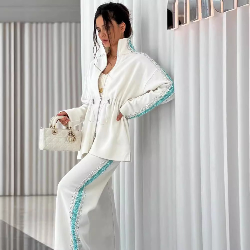 Autumn Fashion Color Contrast Drawstring Elastic Suits