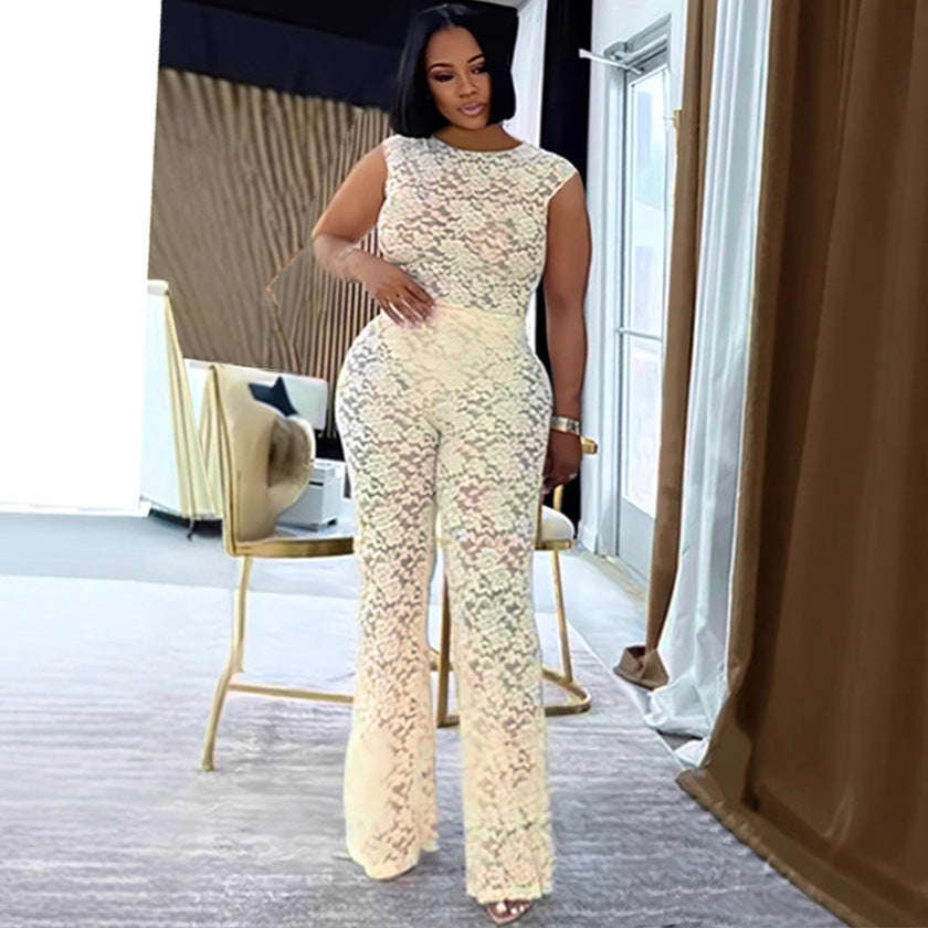 Elegant Lace Stretch Slim Fit Two-piece Suits