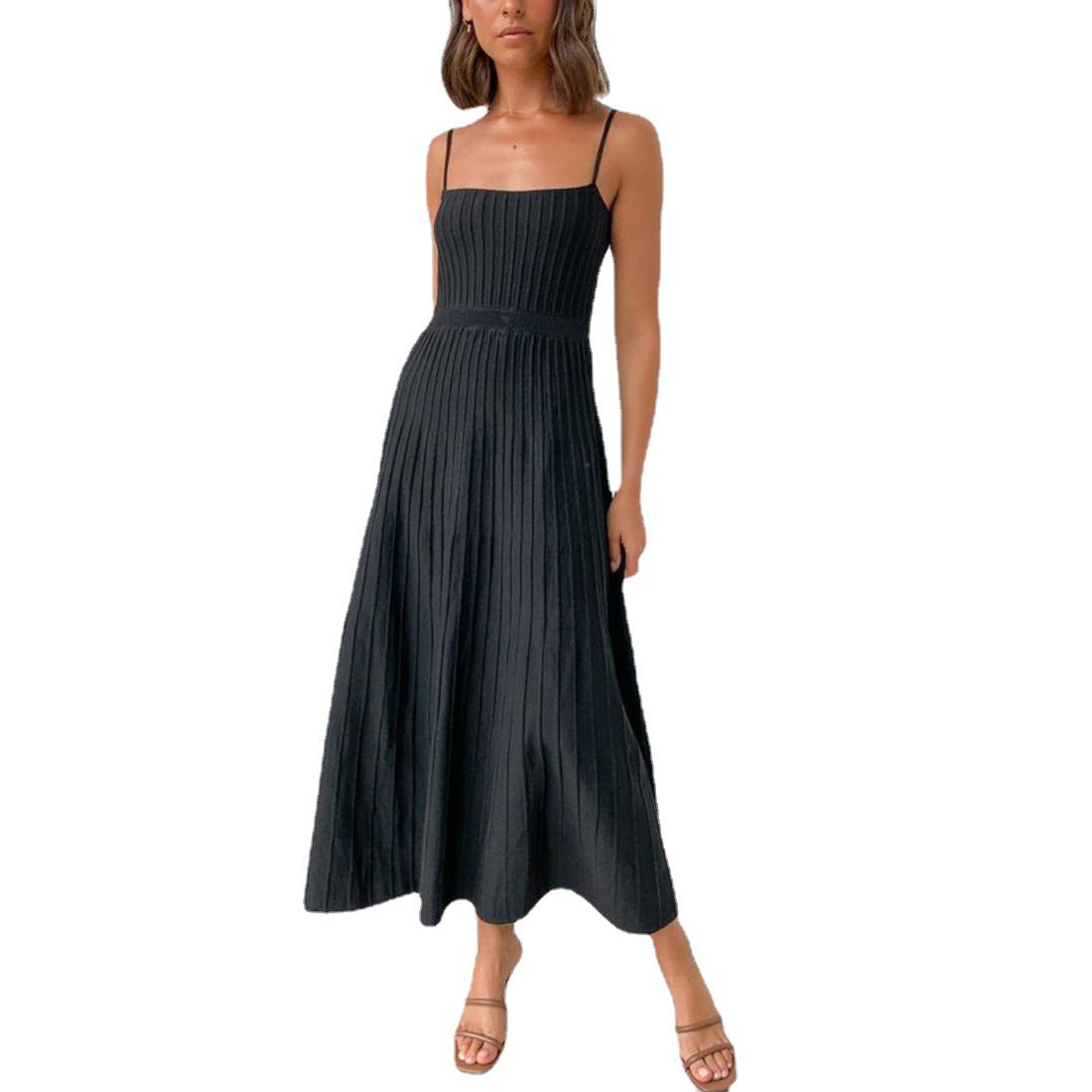 Women's Bandeau High Waist Spaghetti Straps Knitted Dress Seaside Dresses