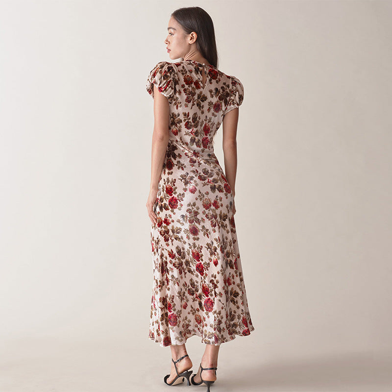 High-grade Burnt Round Neck Sleeve Mid-length Dresses