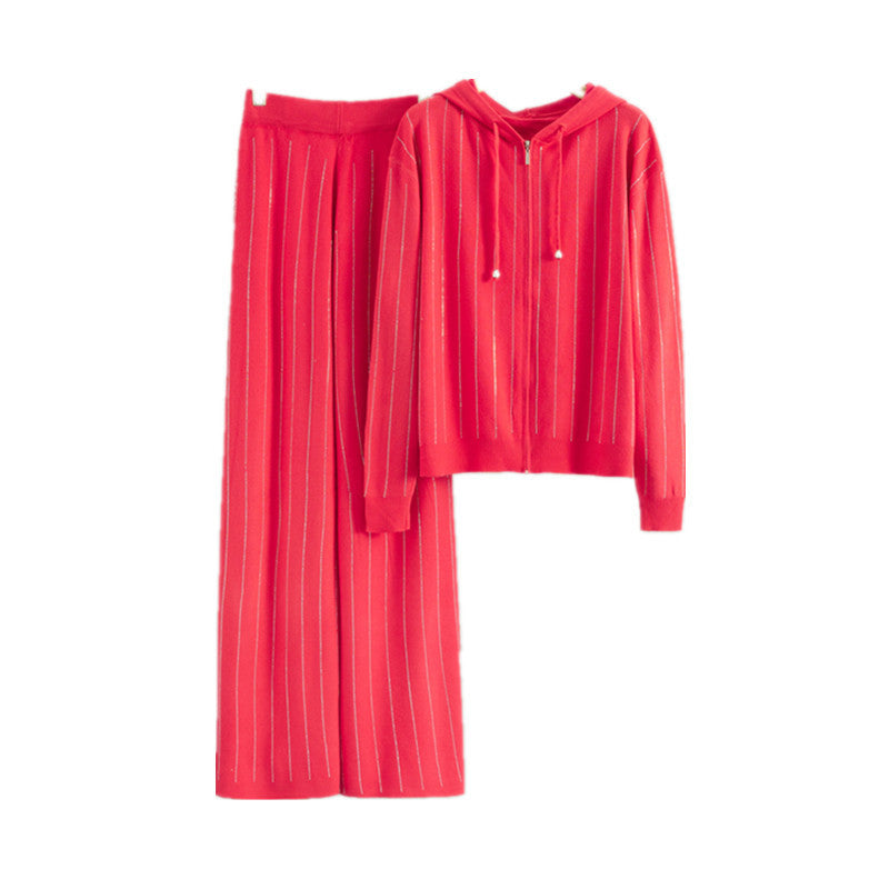 Women's Drilling Set Loose Hooded Trousers Two-piece Fashion Casual Suit