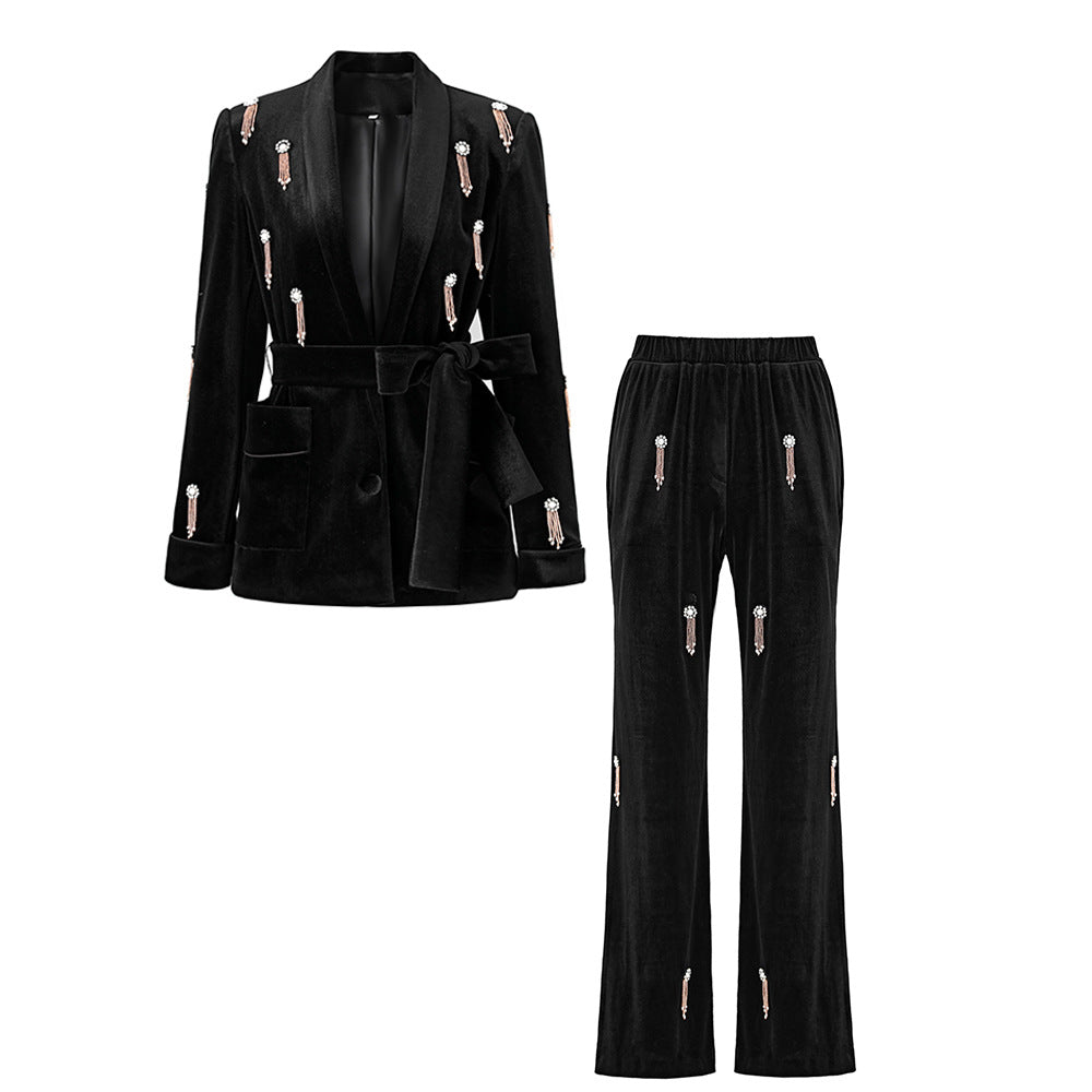 Beaded Mid-length Veet Elastic Waist Fashion Suits