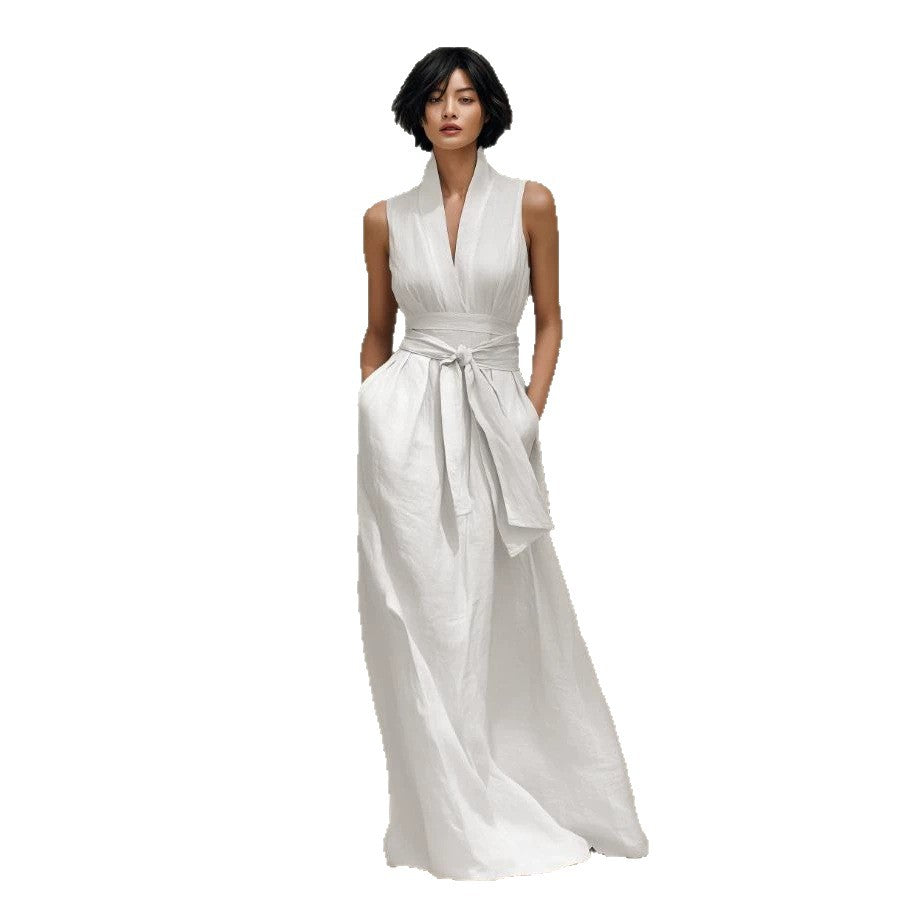 Women's Summer Solid Color Sleeveless Cold-shoulder Dress