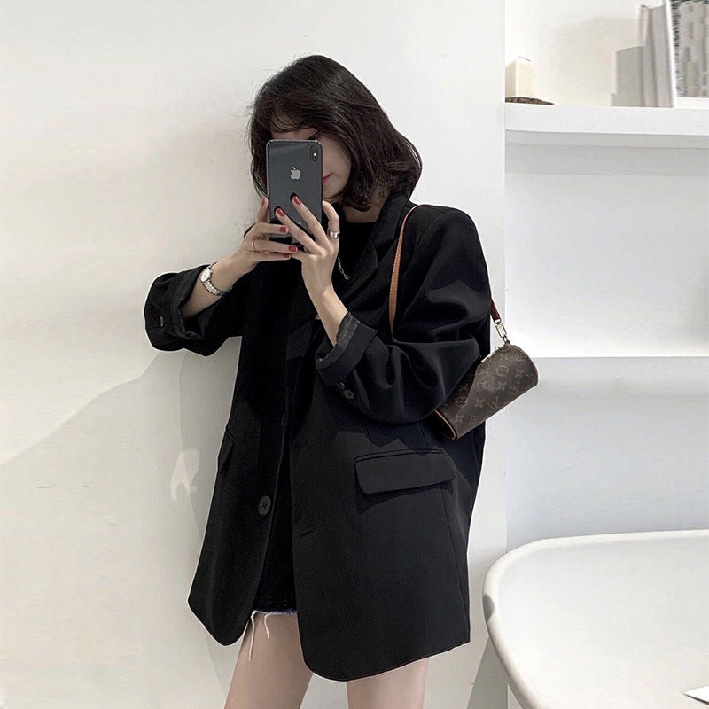 Women's Black Fashion Korean Style Loose Small Suits