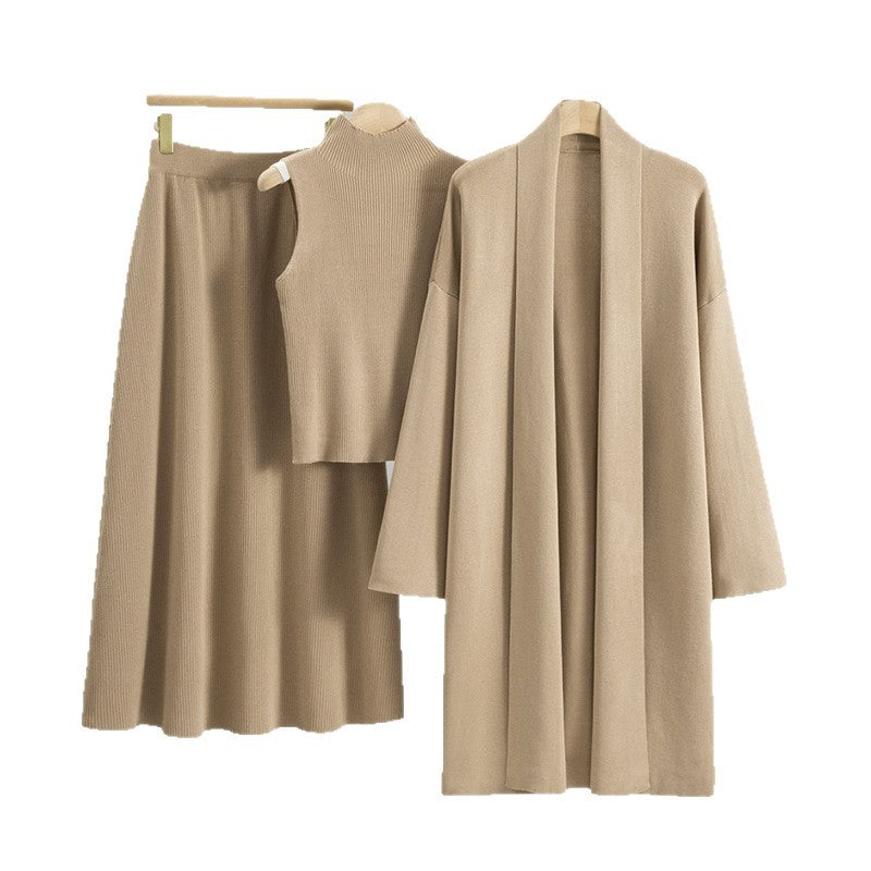 Women's Lazy Temperament Knitting Sleeveless Three-piece Set Vests
