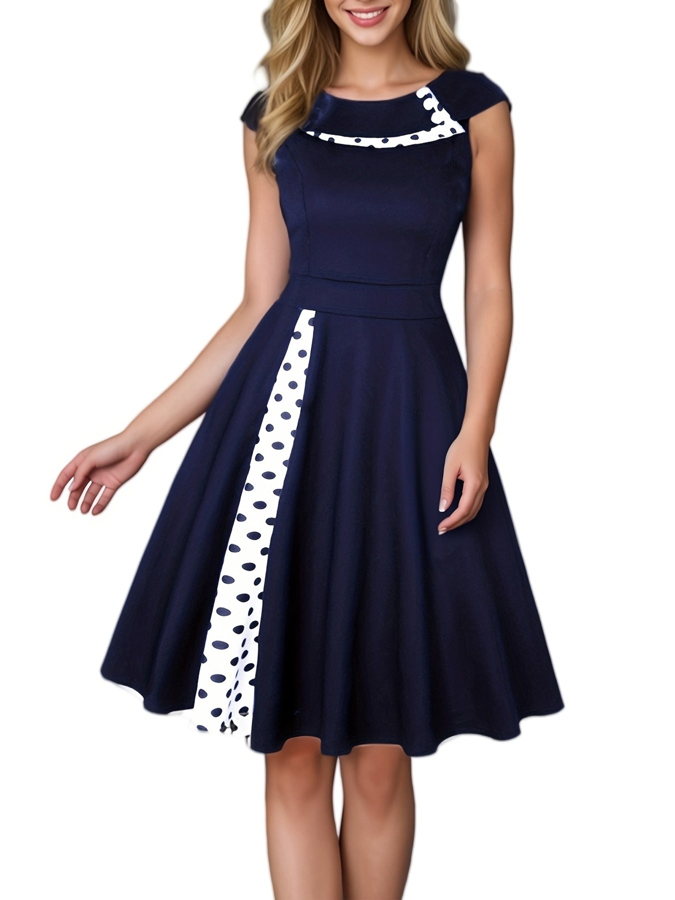 Women's Hepburn Style Polka Dot Cinched Swing Dresses