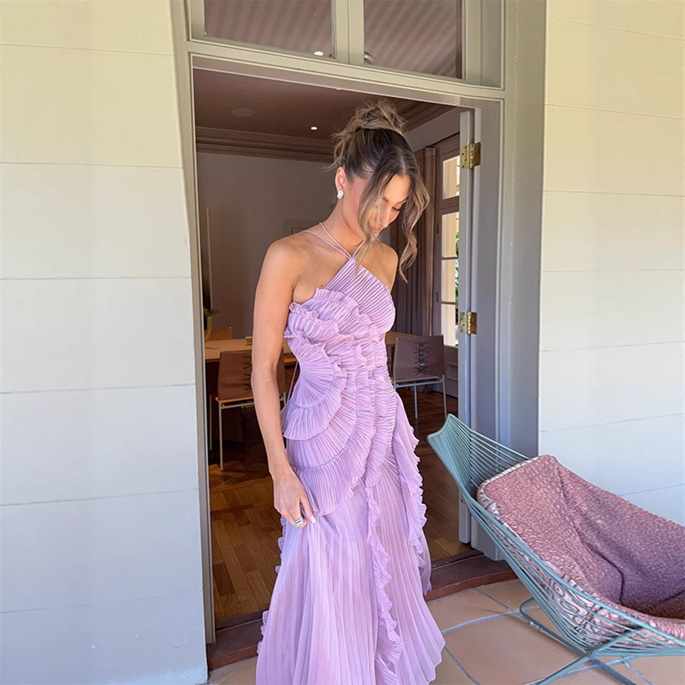 Women's Summer Sexy Halter Ruffled Dress Long Dresses
