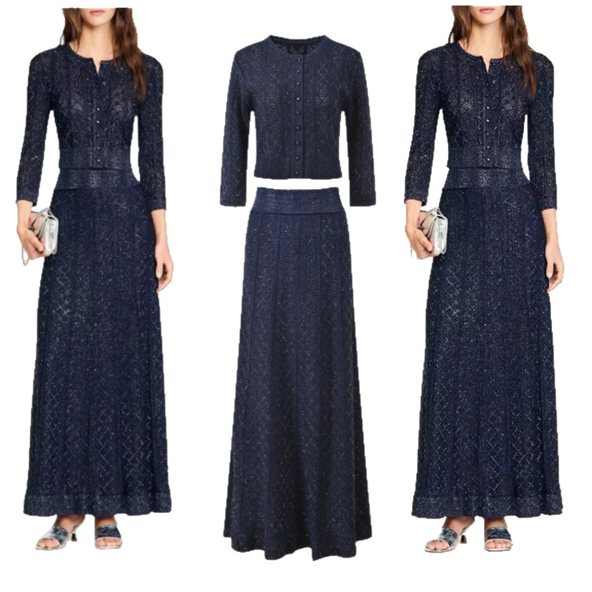 Women's French Style Knitted Long-sleeved High Waist Dress