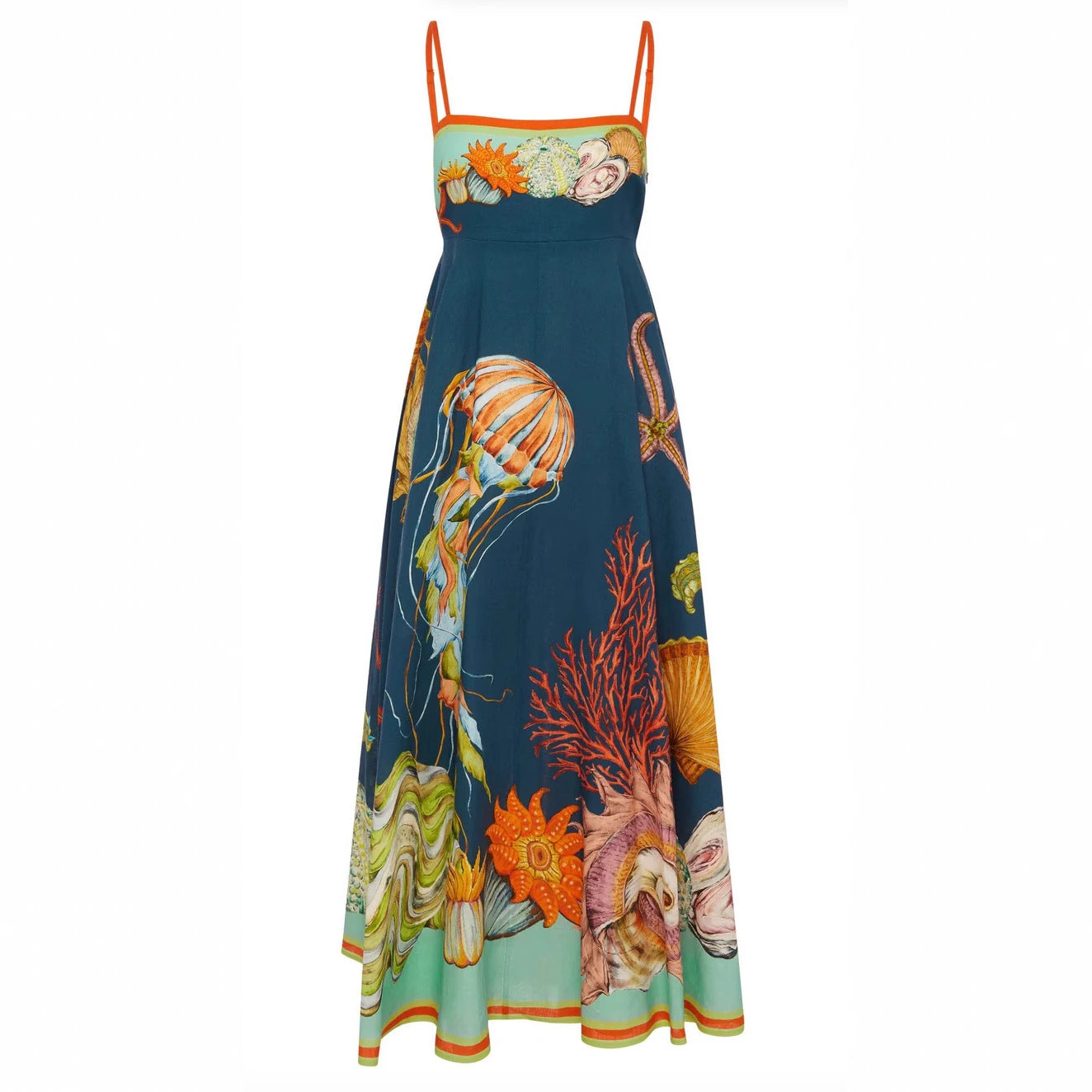 Women's Summer Elegant Printed High Waist Sling Large Swing For Island Dress