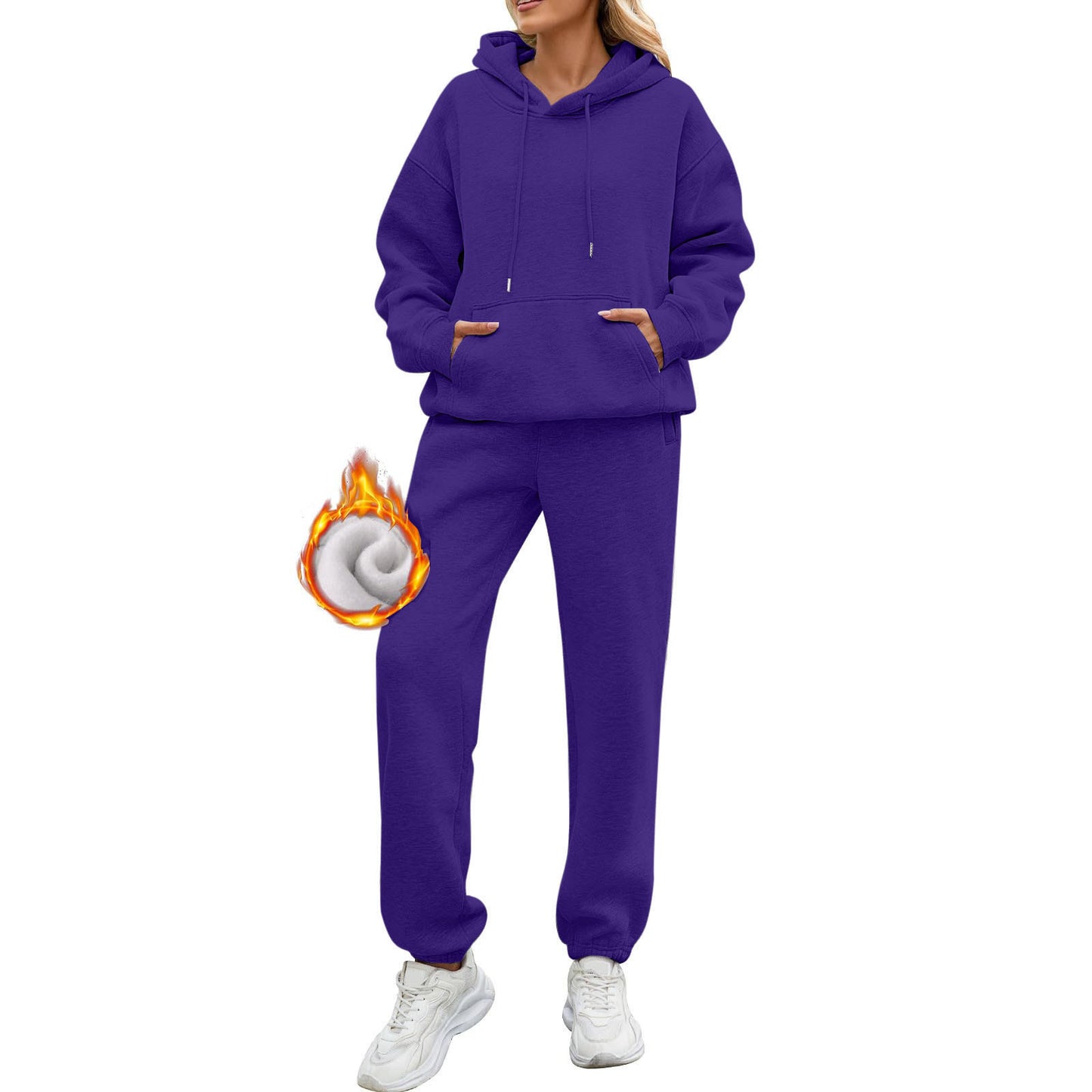 Women's Solid Color Long Sleeve Hooded Fleece Suits