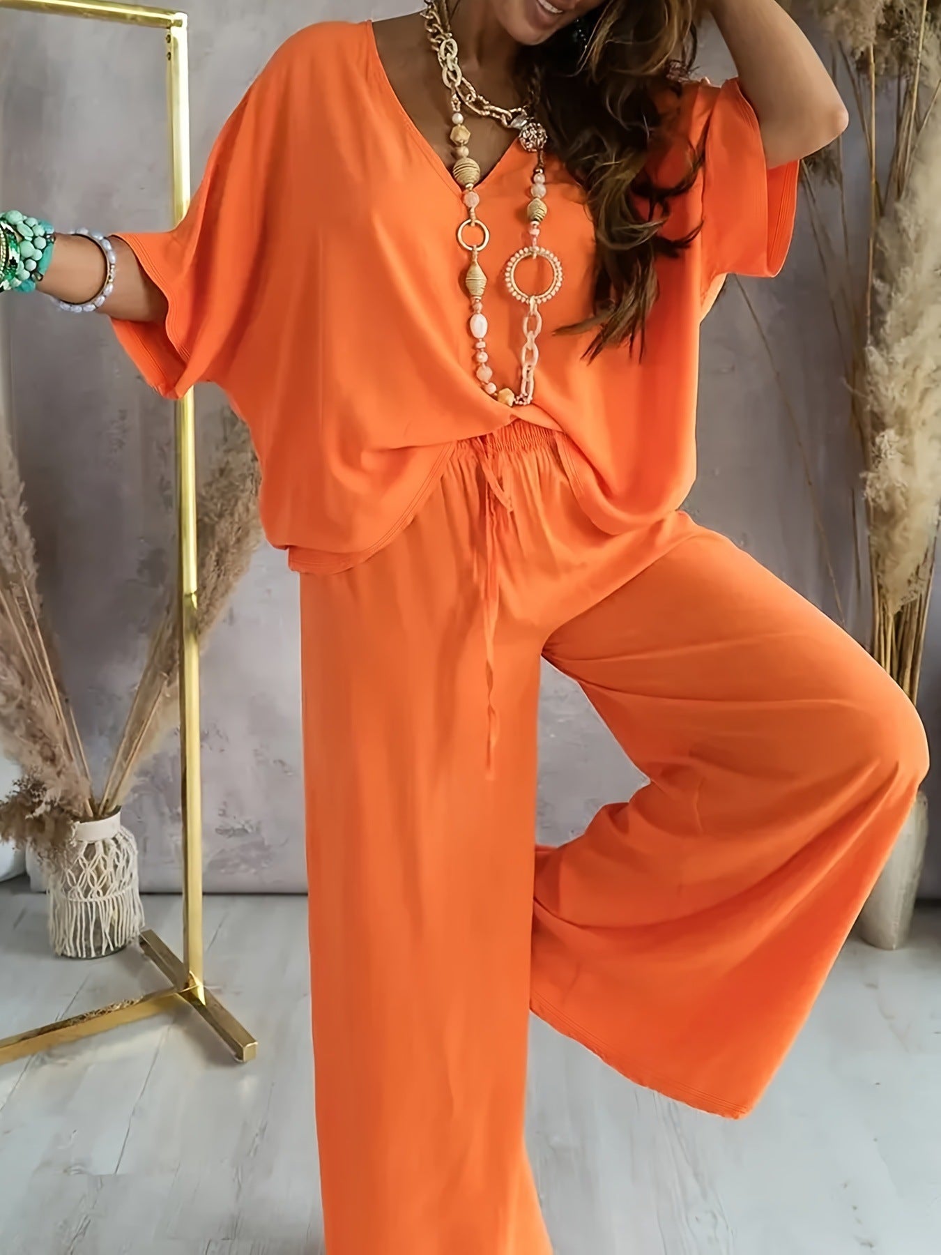Casual Women's Collar Batwing Sleeve Loose Fashion Casual Suit