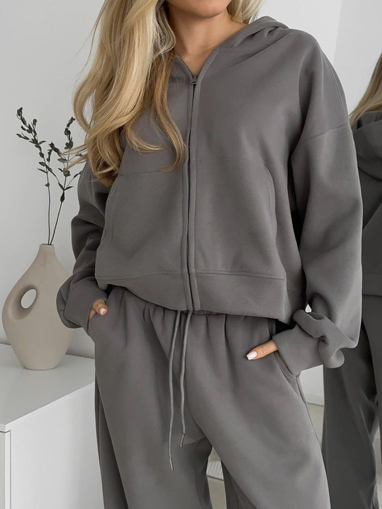 Women's Zipper Hooded Sport Trousers Two-piece Casual Suits