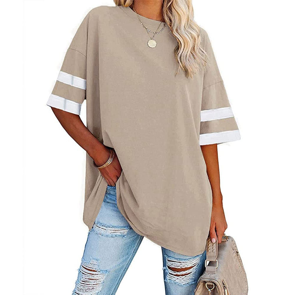 Women's Half Sleeve Round Neck Contrast Color Blouses