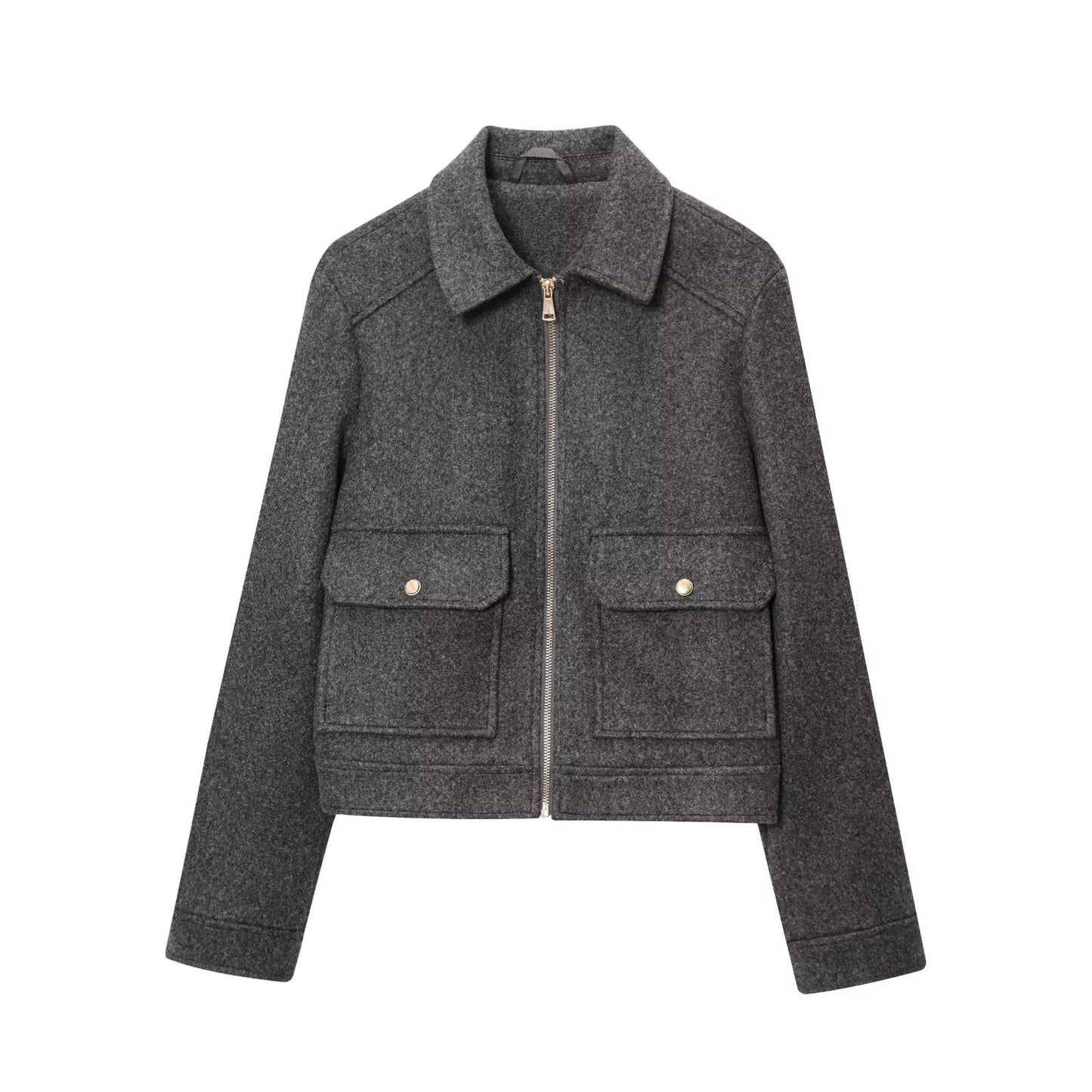 Women's Zipper Ornament Soft Long Sleeve Lapel Coats