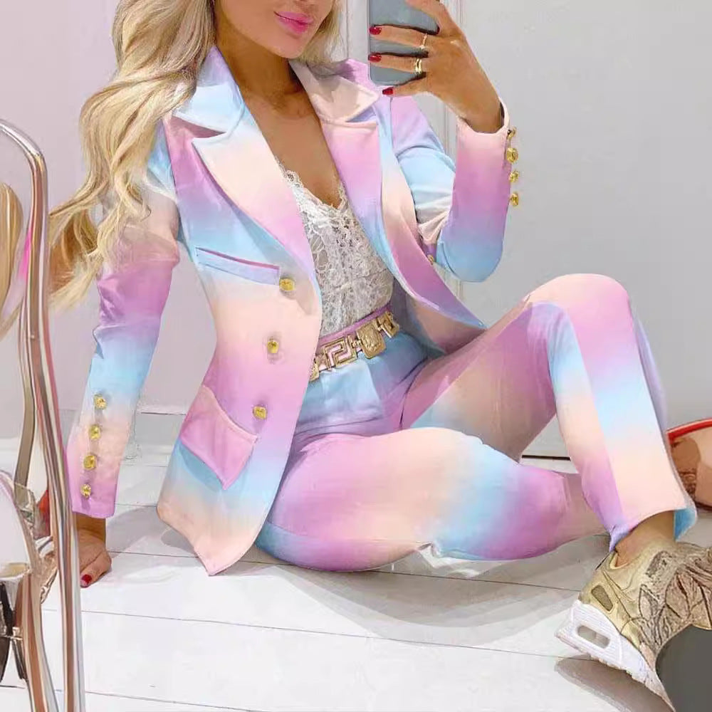 Fashion Printed Long Sleeve Casual Small Suits