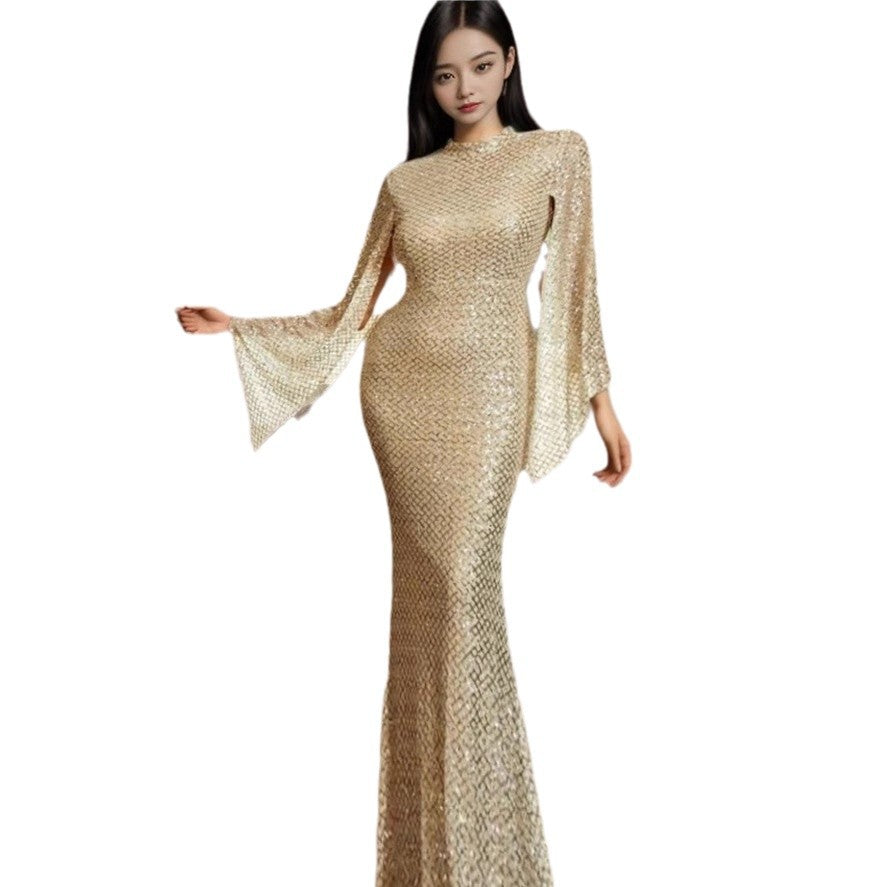Autumn Elegant Golden Sequined Dress Banquet Dresses