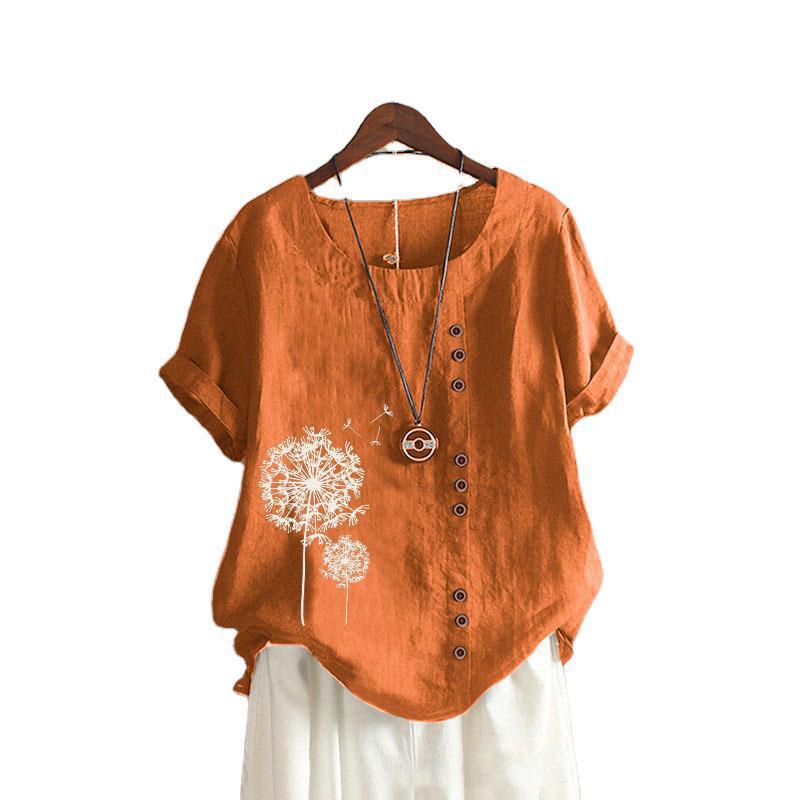 Women's Retro Large Casual Loose Cotton Linen Sleeve Blouses