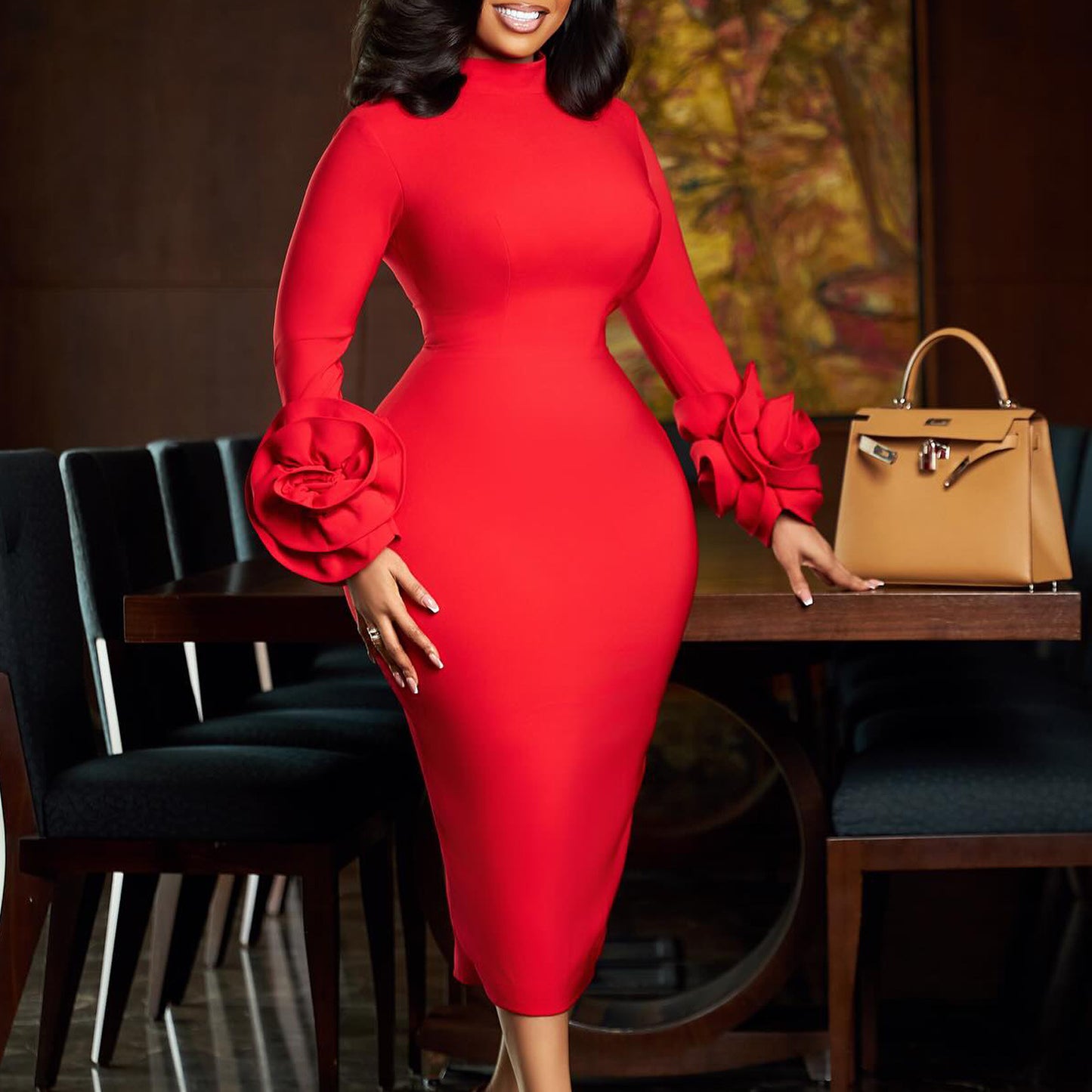 Half Turtleneck Elegant Slim Fit Ol Long Sleeve Dress