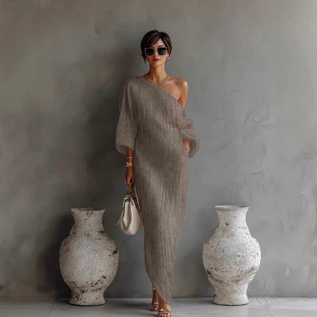 Elegant Women's Fashionable Long-sleeved Long Pullover Dress