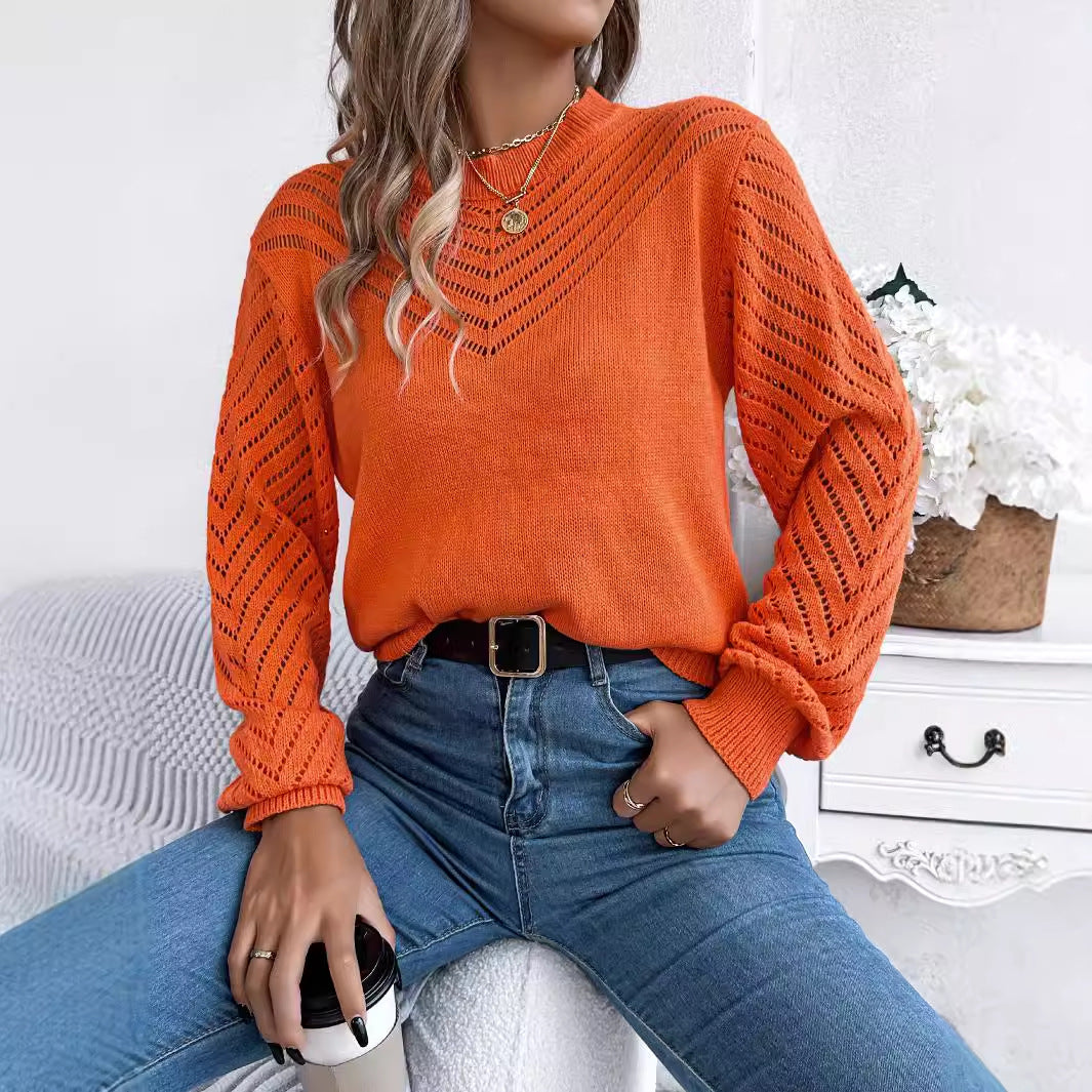 Women's Casual Solid Color Round Neck Lantern Sweater