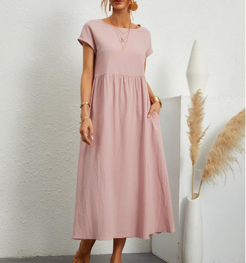 Solid Color Sleeveless Loose Cotton Linen Dresses
