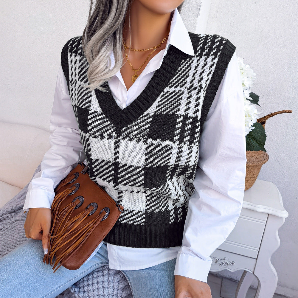 Beautiful Women's Clearance Casual Check Knitted Sweaters