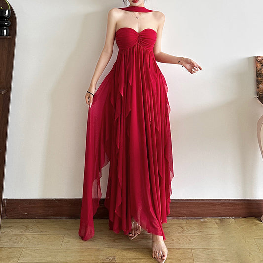 French Style Halter Chiffon Dress Sexy Bandeau Backless Dresses