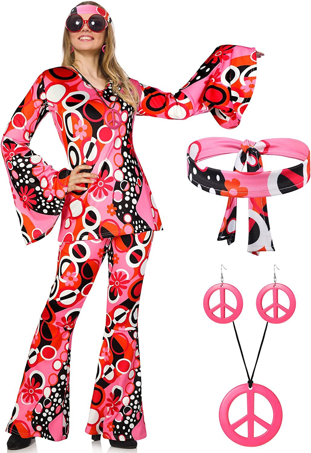 Women's Hippie Pink Disco Bottoms Bohemian Bell-bottom Suits