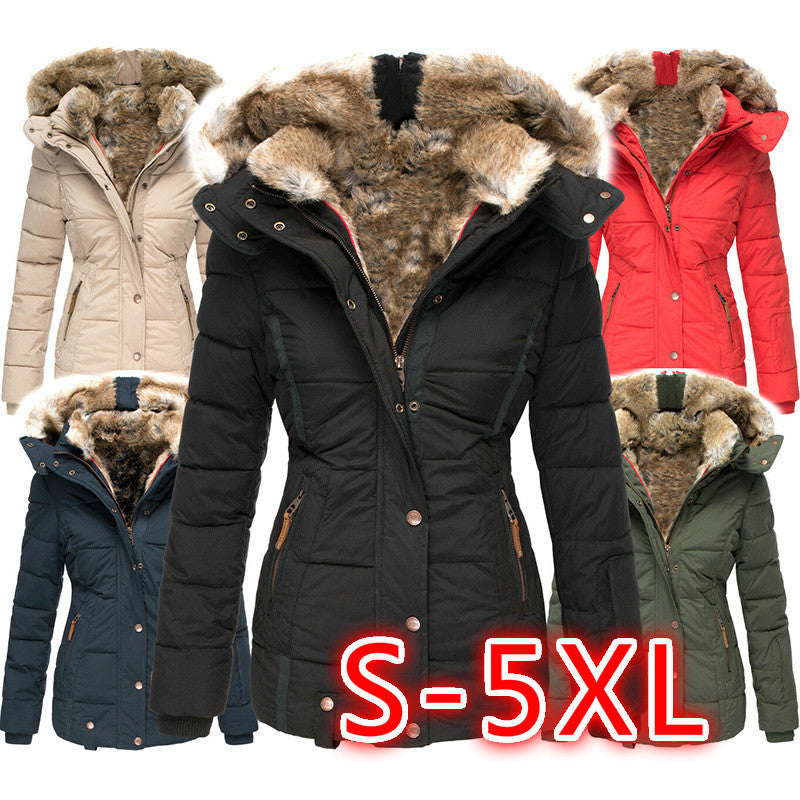 Women's Fur Collar Cotton Clothes Zipper Slim Coats