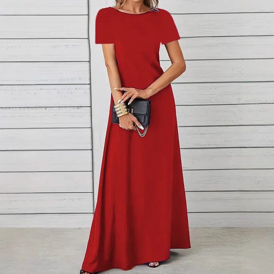 Women's Fashion Round Neck Solid Color Sleeve Shorts