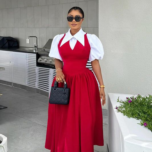 Women's Sleeve Shirt Collar High Waist Slimming Dresses