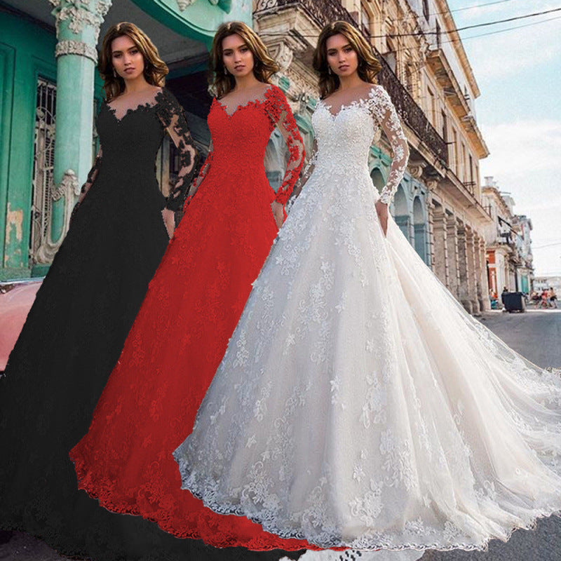 Women's Dress Long Sleeve Solid Color Lace Wedding Dresses
