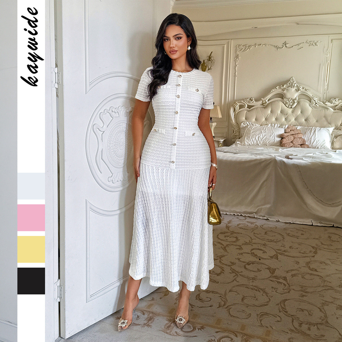 Women's Simple Elegant Style Button Sleeve Maxi Dress