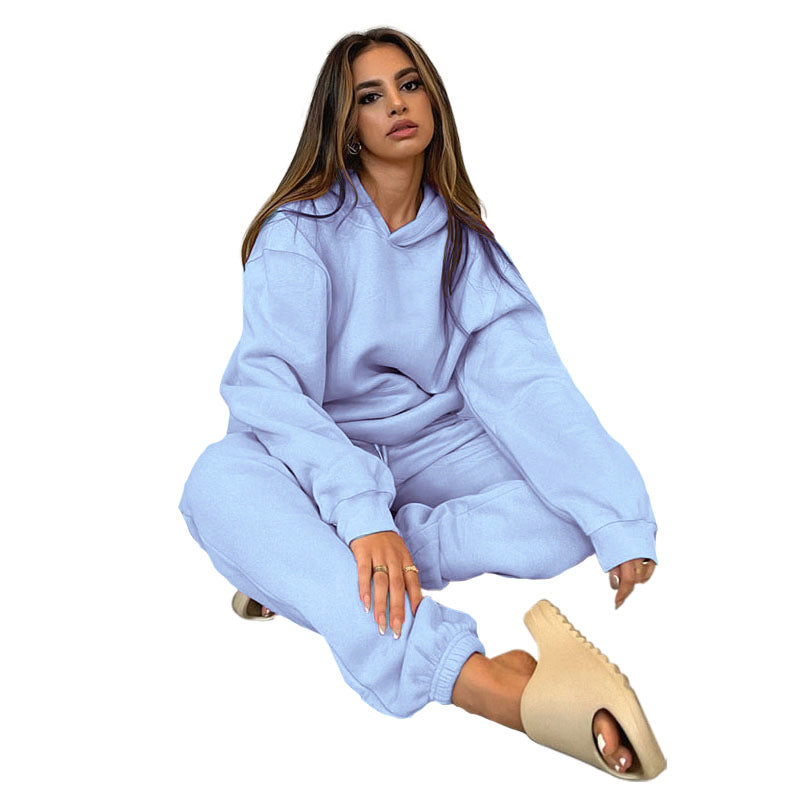 Solid Color Hooded Pullover Long-sleeved Cotton Suits