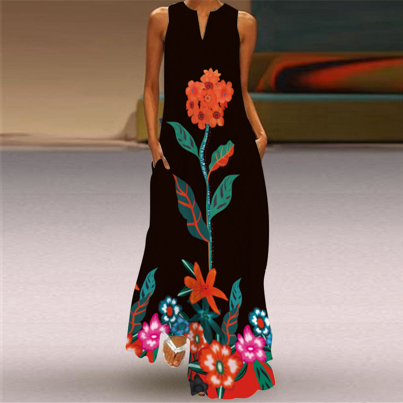Women's Summer Sleeveless Dress Printed Emerald Dresses