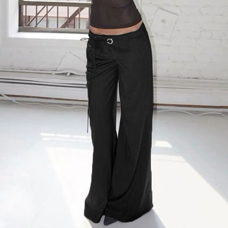 Solid Color Design Eyelet Casual Low Pants