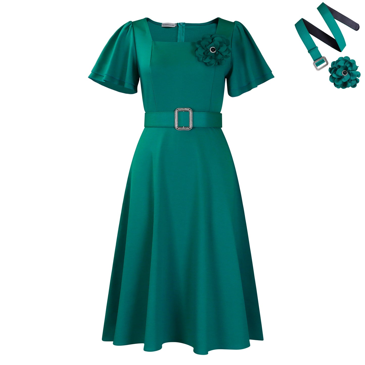 Women's Summer Female Fashion Square Collar Solid Color High Waist Dresses