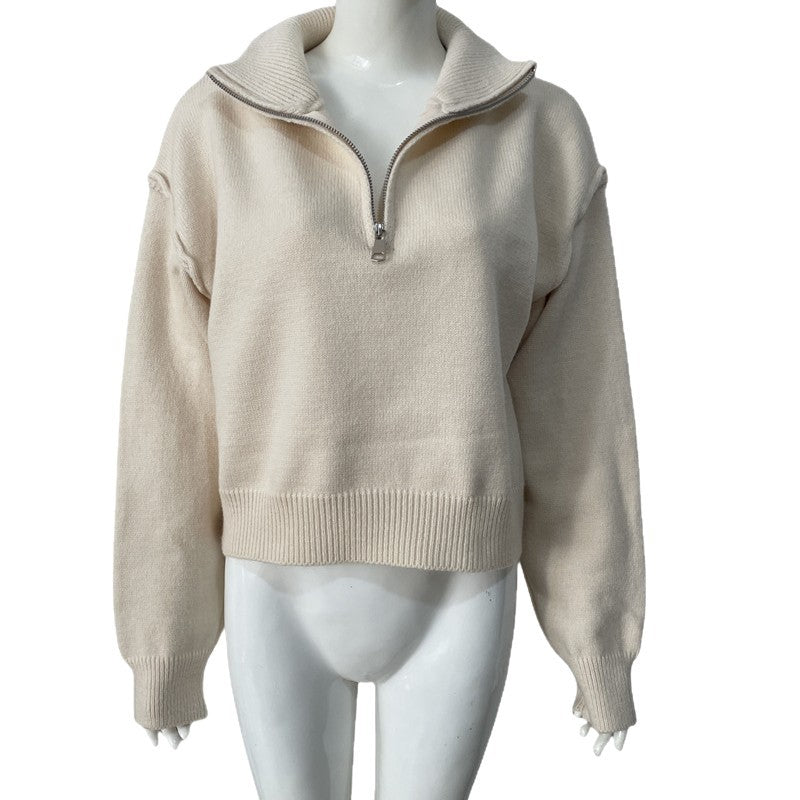 Women's Half Zip Loose Lapels Solid Color Tops