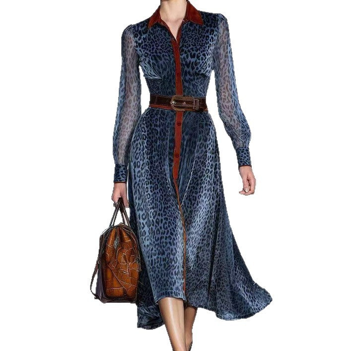 Elegant Professional Long Sleeve Leopard Print Dresses