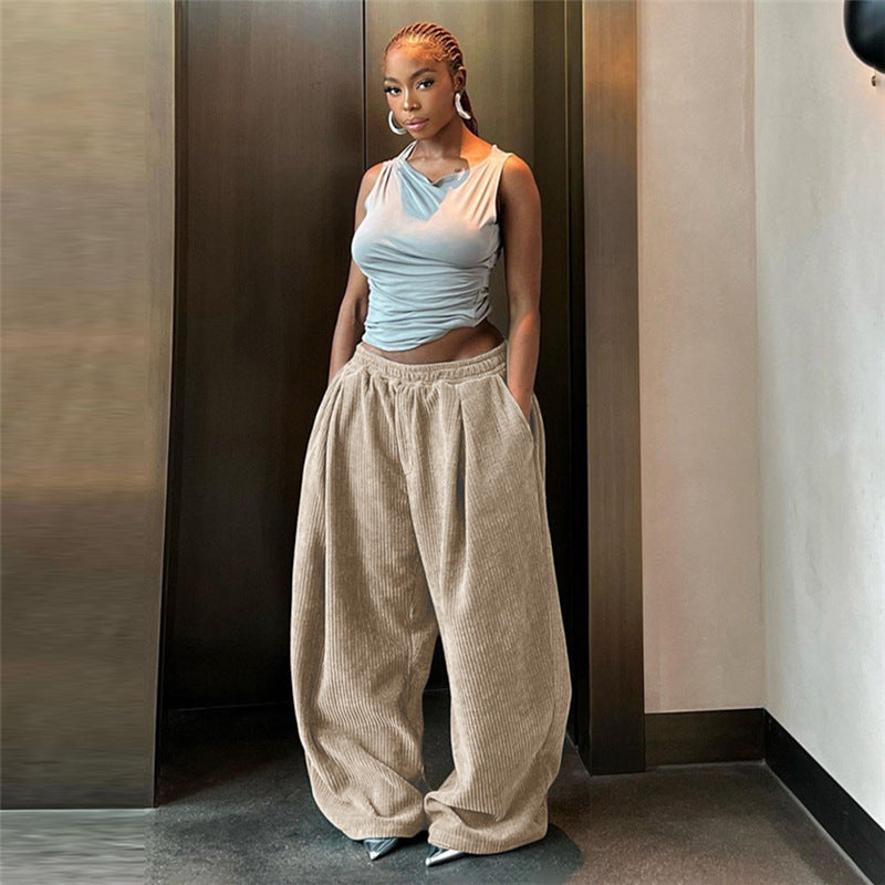 Women's Fashion Street Shooting High Waist Loose Straight Pants