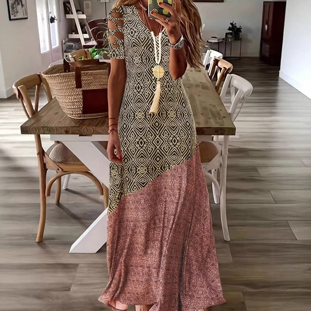 Women's Summer Hollow Casual Fashion Printing Long Dress