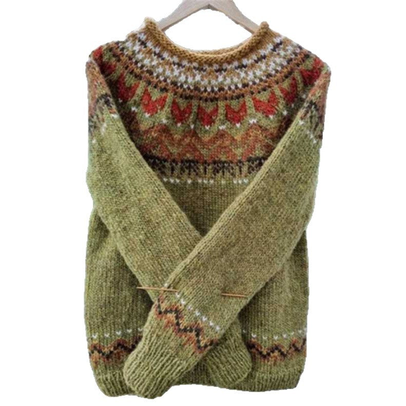 Women's Round Neck Multicolor Loose Fashion Pullover Sweaters