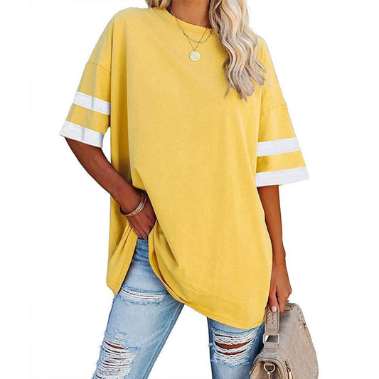 Women's Half Sleeve Round Neck Contrast Color Blouses