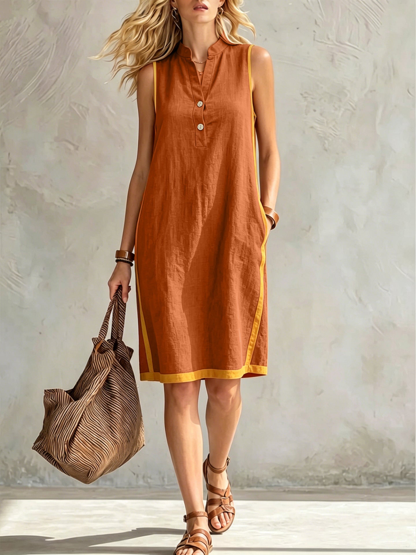 Charming Women's Sleeveless Casual Loose Linen Dress
