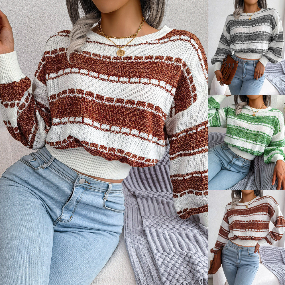 Women's Wind Fashion Color Contrast Long Sleeve Sweater